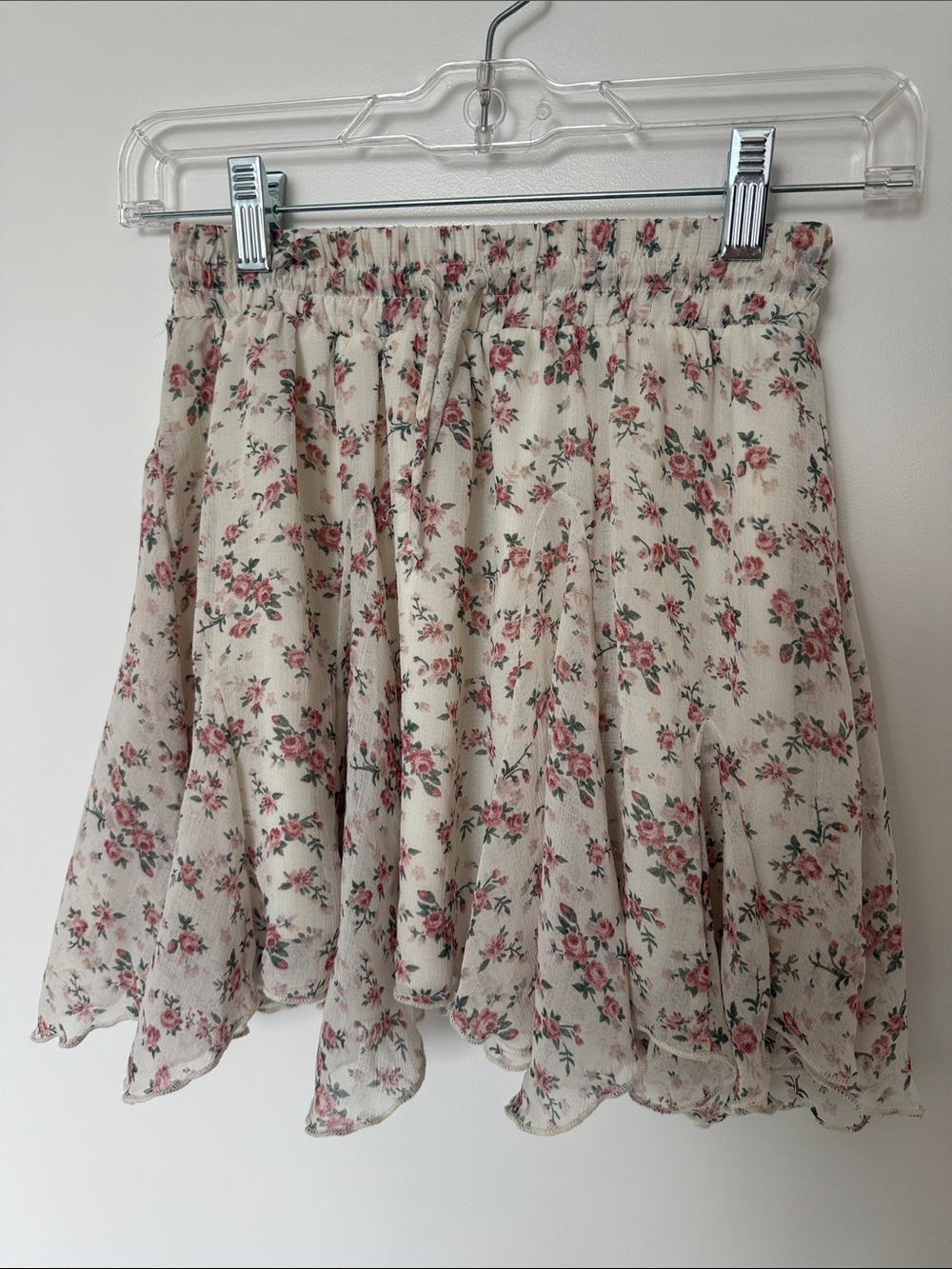 Floral Cream Skater Skirt with Pink Rose Print